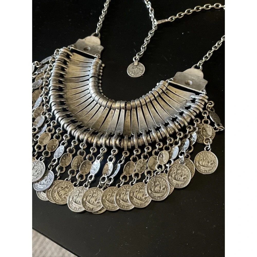 Vintage Metal Afghan Arabic Ship Coin Pendants Choker Necklace Tribal Coin Dance